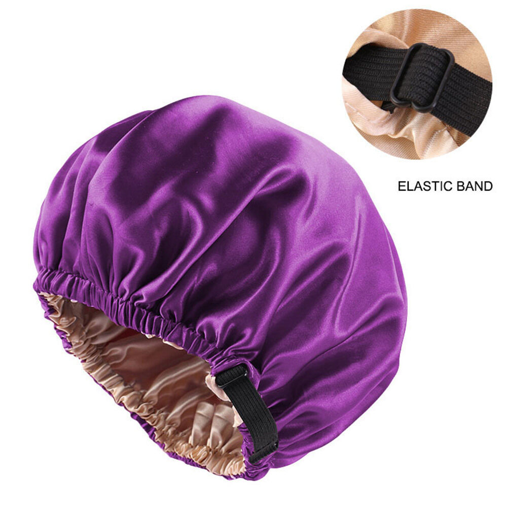 Women Satin Night Sleep Cap Solid Hair Bonnet Hat Silk Head Cover Elastic Band Styling Accessories