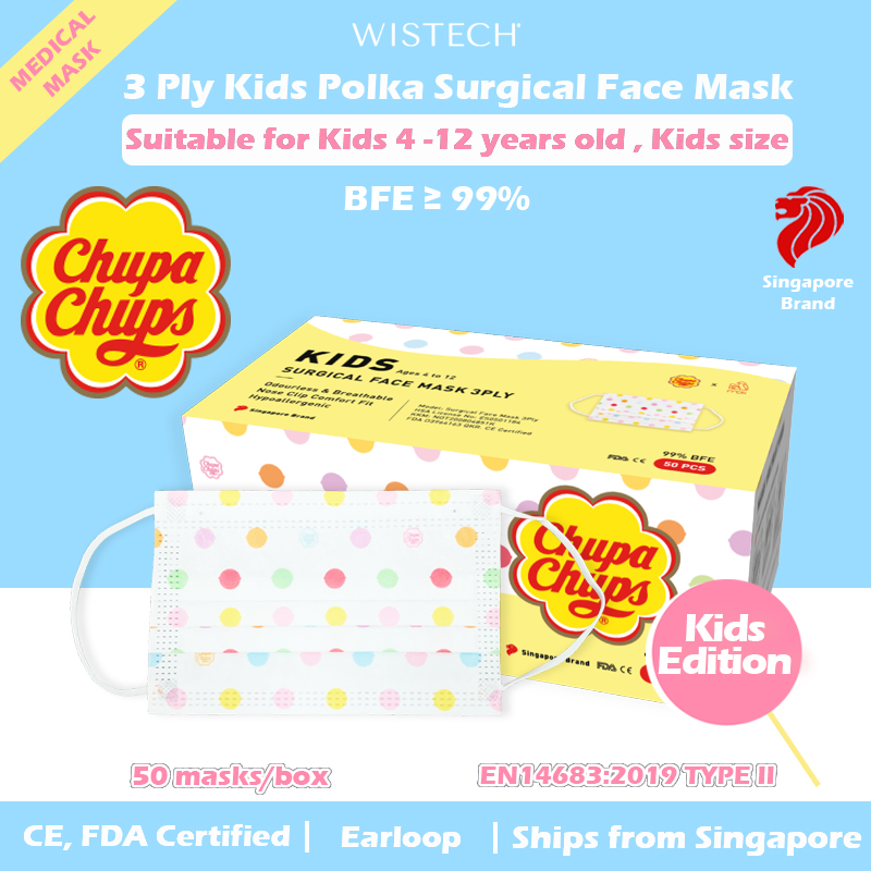 [GET %% OFF MIX AND MATCH] (Black/others) Wistech 3 Ply Kids Surgical Mask, Protective Mask, Kids mask, Kids size, 4 to 12 years old, 50 pieces, HSA Notified Medical Device, FDA CE Approved, BFE 99%, 