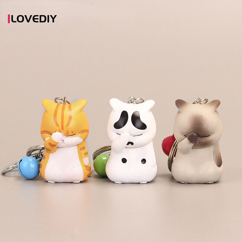 Cute Shy Cat Keychains Chubby Kitten Keyring Trinket Bag Ornament Cartoon Car Key Chain Fashion Women DIY Accessories