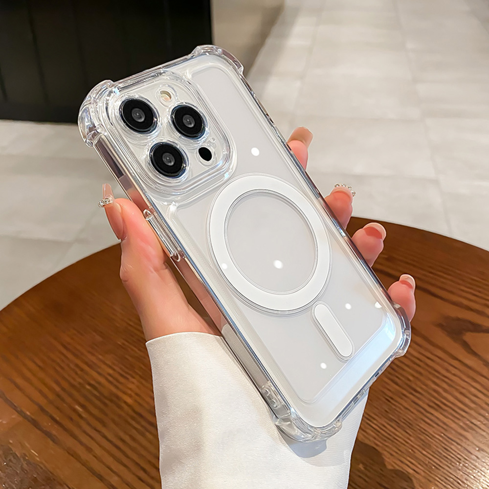 Four Corners Thickened Shockproof Magnetic Charging Phone Case for IPhone 11 14 13 12 Pro Max 7Plus 8 Plus XR XS X Plus Clear Soft Silicone Back Cover