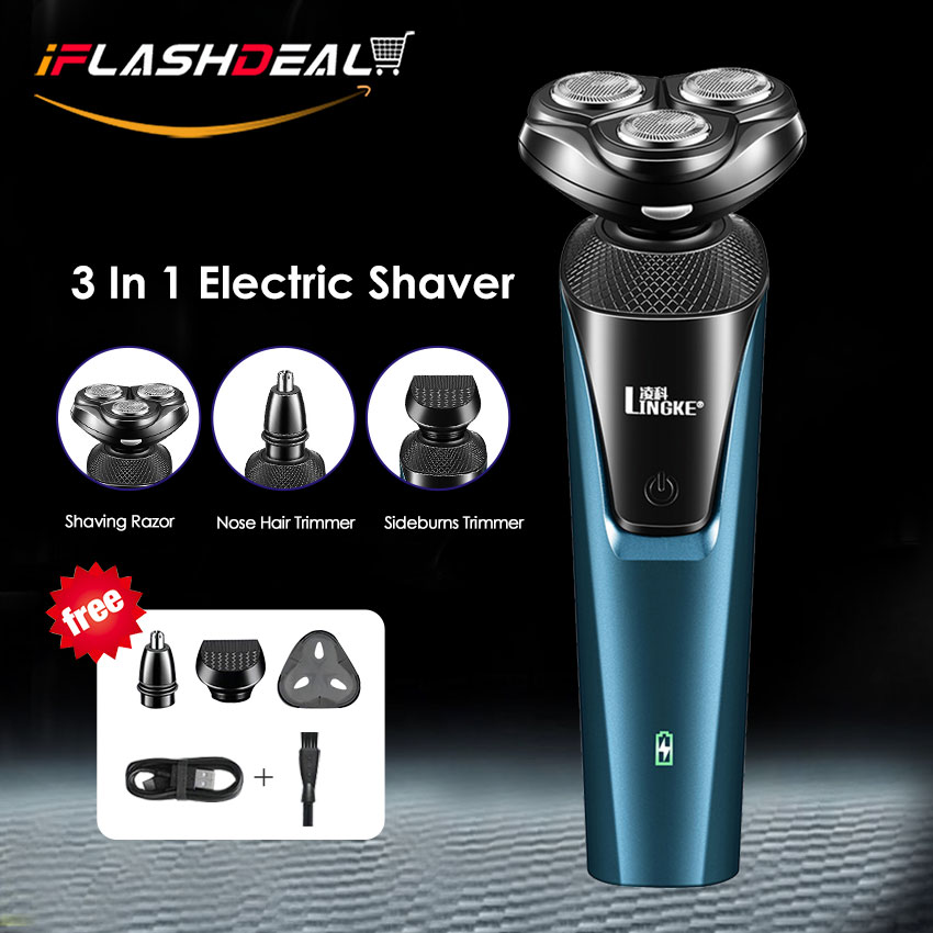 iFlashDeal Electric Shaver Rotary Razor 3 in 1 Facial Grooming Kit USB Rechargeable Beard Trimmer For Men Hair Cutter Machine Multifunctional Floating Razor Professional Electric Shaver For Men