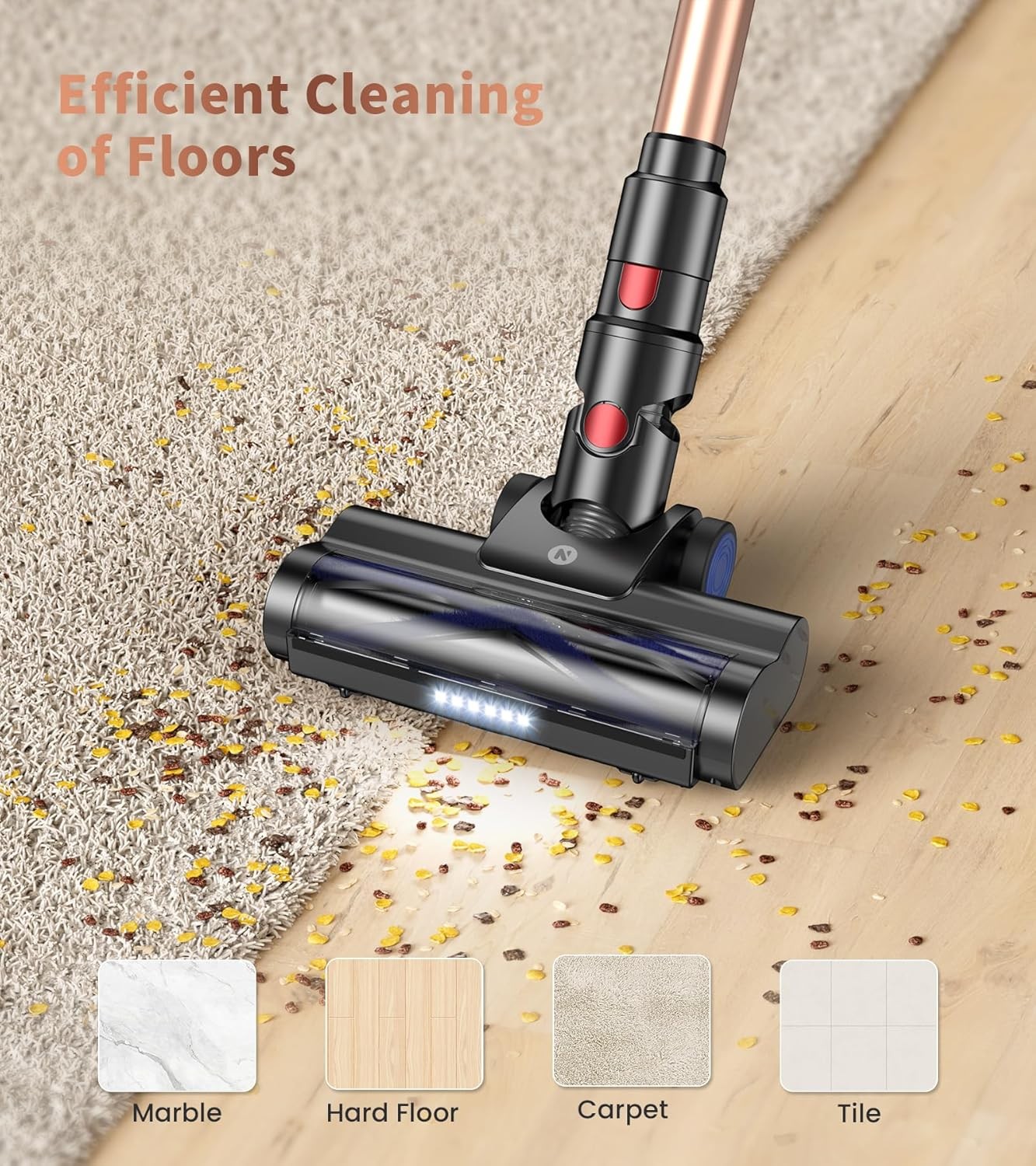 NADALY Cordless Vacuum Cleaner, Powerful Stick Vacuum Cleaner, 45 Minute Run Time, Tangle-Free Household Vacuum Cleaner, 1.5L Dust Cup, Rechargeable Cordless Vacuum Cleaner for Hardwood Floors, Carpet