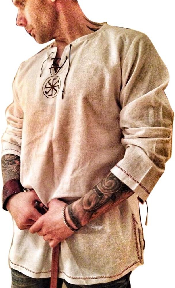 Men's Fashion Cotton Linen Shirt Long Sleeve Solid Color Ethnic Beach Yoga Top