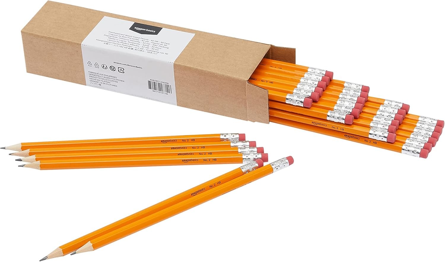 Amazon Basics Woodcased Classroom 2-Pack Pencils with Eraser, Pre-Sharpened, HB Lead, Value Pack of 30, Orange